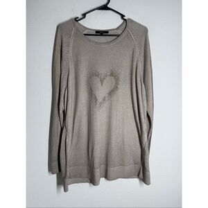 Bonita Women’s Bohemian Sweater Tunic Rhinestones Trim Heart Size XXL Beige